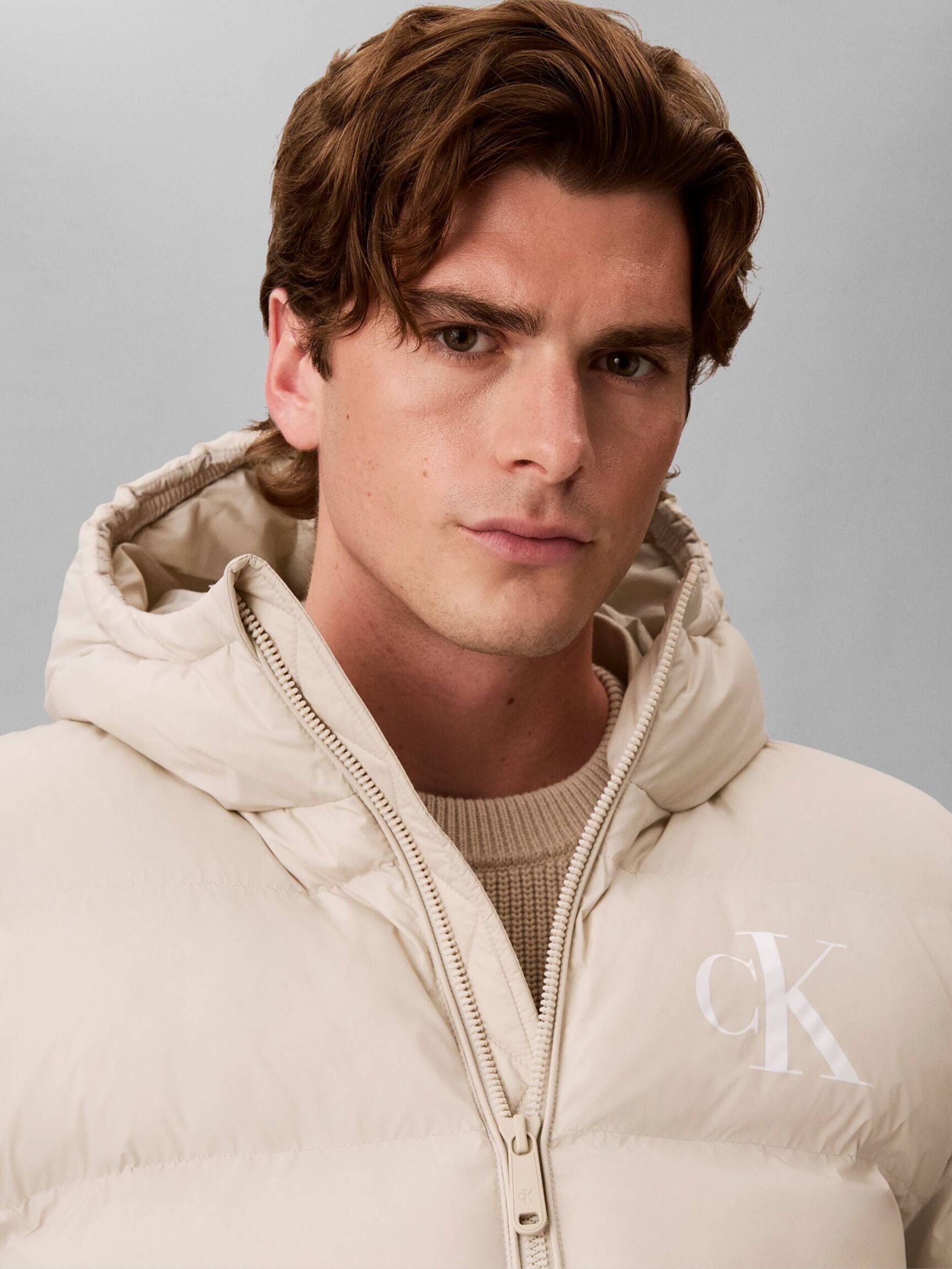 CALVIN KLEIN Giubbotto Invernale Bomber Con Logo Grande Sul Petto Beige 26/27