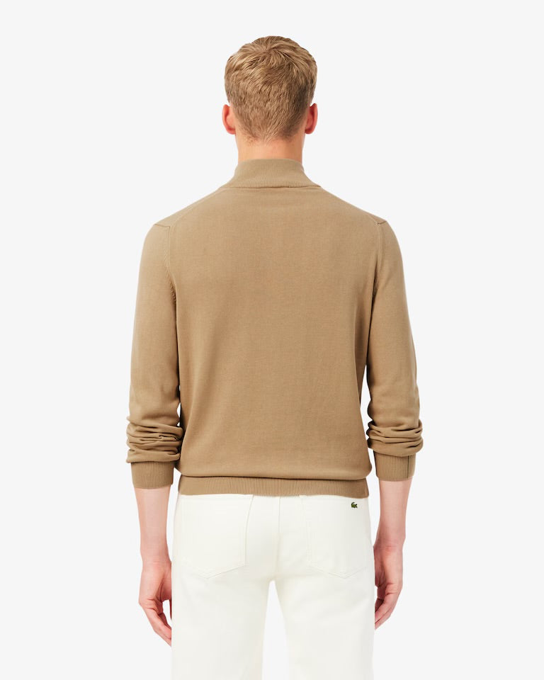 LACOSTE Pullover A Collo Alto Con Zip Mezzo Collo Beige