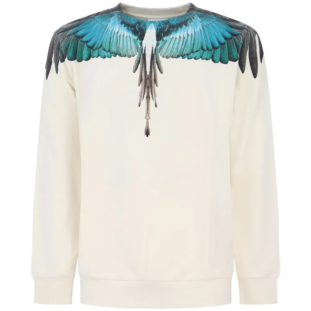 COUNTY OF MILAN Felpa Girocollo Marcelo Burlon Panna Con Ali Azzurre