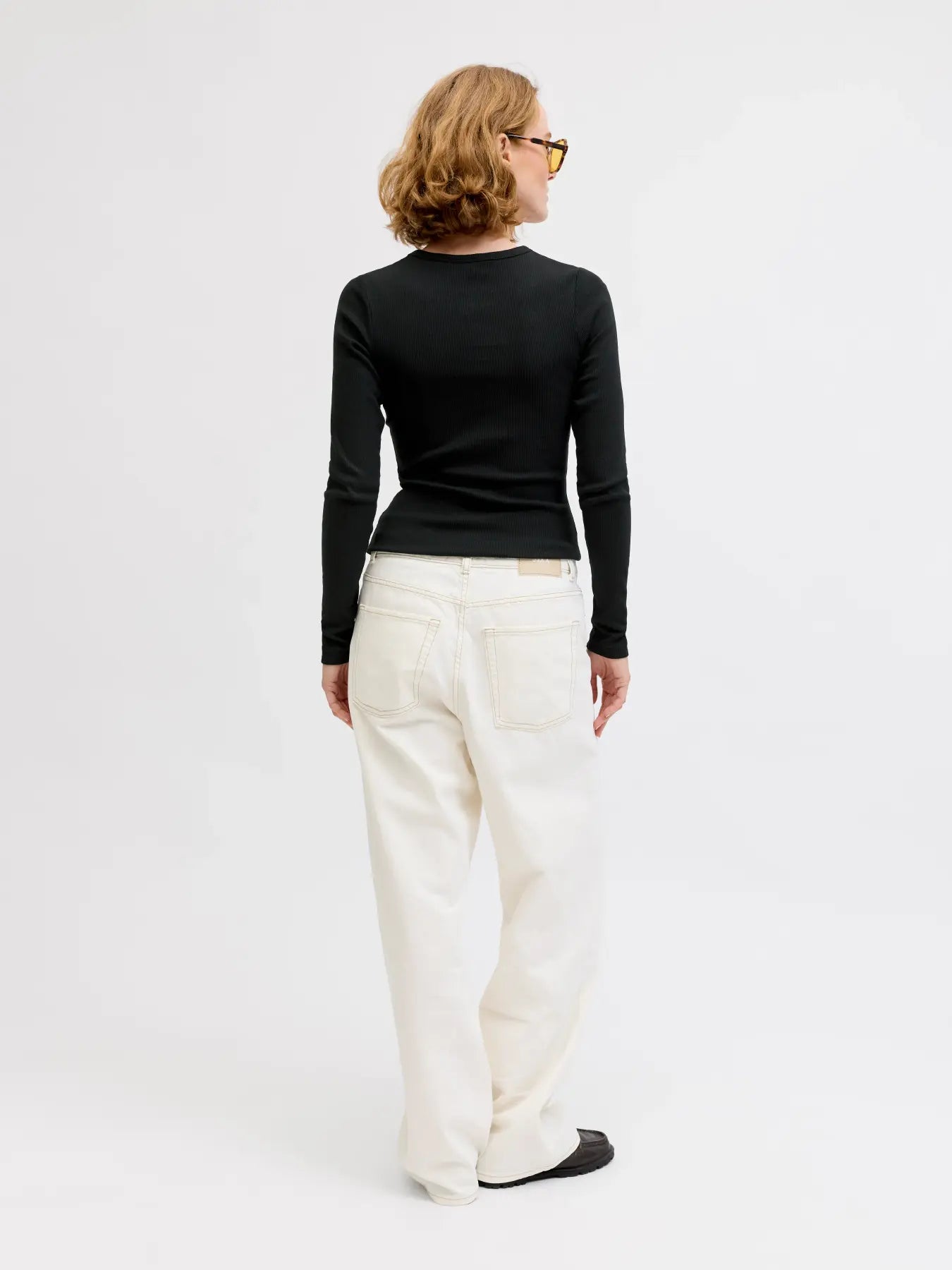 JJXX JXFREYA  MAGLIETTA A COSTINE MANICHE LUNGHE NERA DONNA