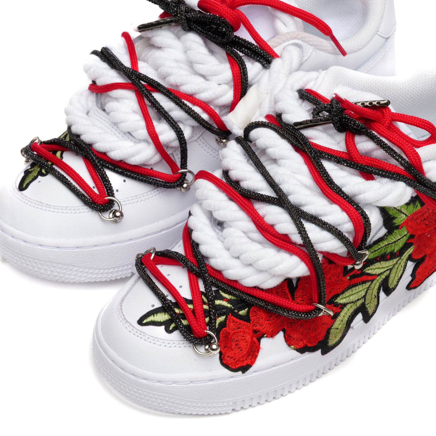NIKE Air Force 1 Rope Laces Con Patch Rosa Rossa E Doppio Laccio
