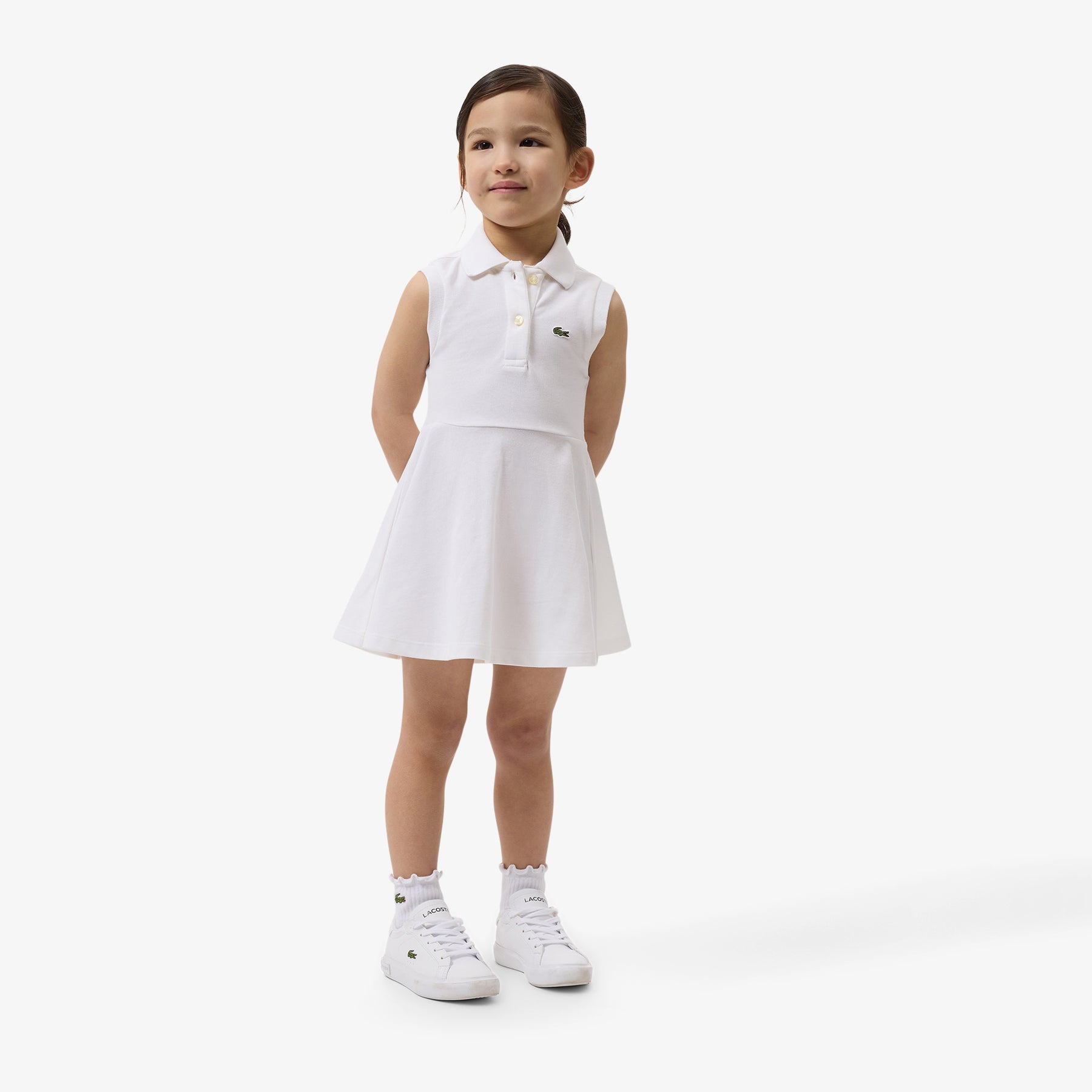 LACOSTE Polo A Vestitino Giromaniche In Cotone Piqué Bambina Basic Bianco