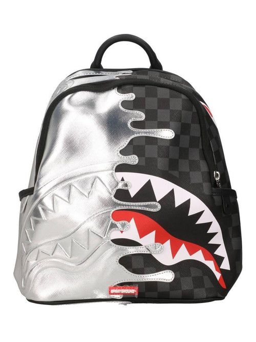 SPRAYGROUND Zainetto In Pelle Silver Side Drip Black Check Savage Nero/Grigio