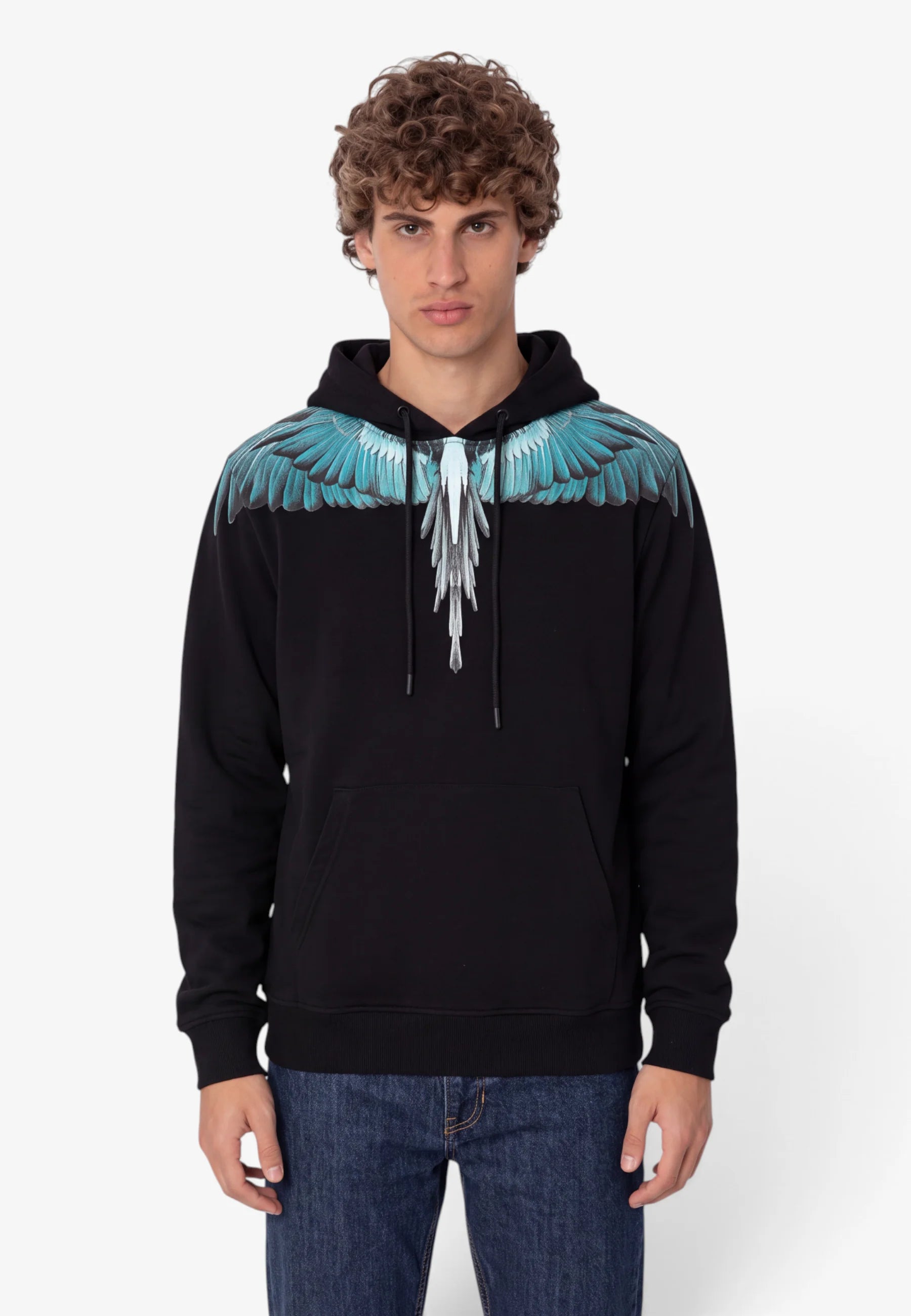 COUNTY OF MILAN Felpa Con Cappuccio Marcelo Burlon Nera Con Ali Azzurre
