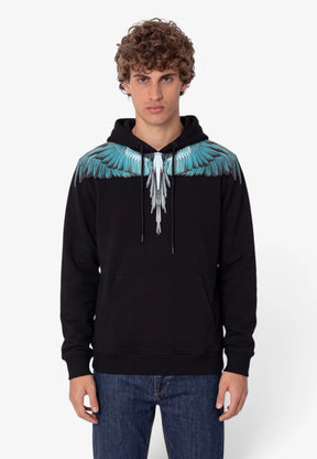 COUNTY OF MILAN Felpa Con Cappuccio Marcelo Burlon Nera Con Ali Azzurre