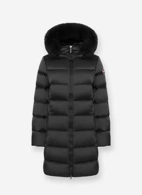 COLMAR DONNA GIUBBOTTO FASCIATO LUNGO CON PELLICCIA NERO OPACO