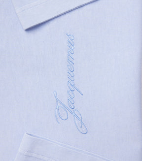 JACQUEMUS T-Shirt In Cotone Con Logo Ricamato Centrale Azzurra
