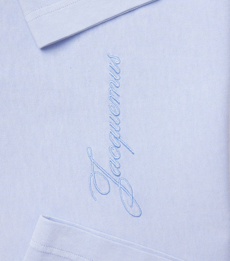 JACQUEMUS T-Shirt In Cotone Con Logo Ricamato Centrale Azzurra