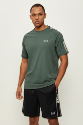 EMPORIO ARMANI Completino T-Shirt Verde Pantaloncino Nero Con Bande Laterali Beige