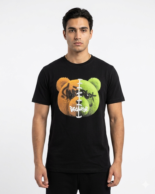 DISCLAIMER T-Shirt Basic Con Stampa Orsetto Bicolor Nera