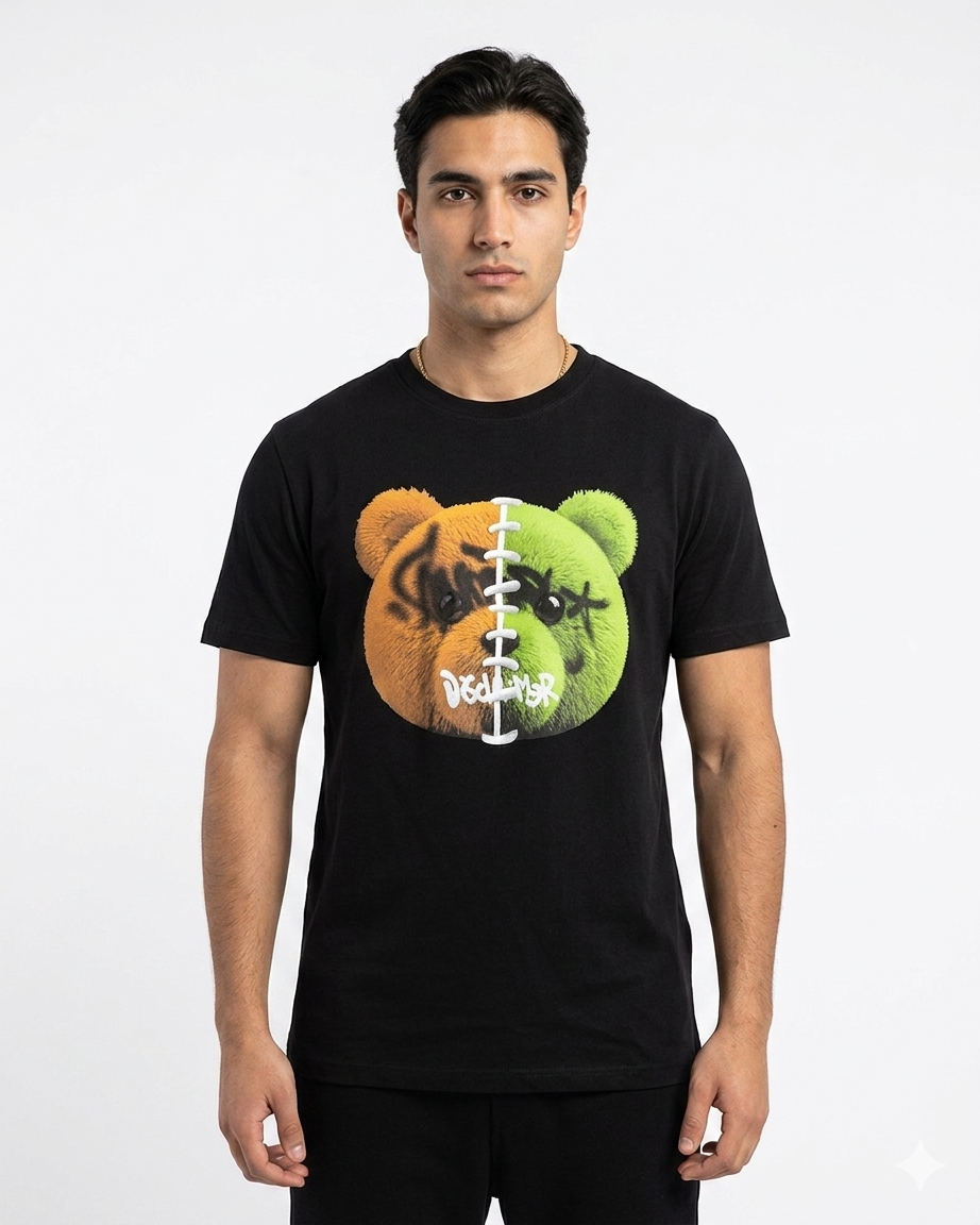 DISCLAIMER T-Shirt Basic Con Stampa Orsetto Bicolor Nera