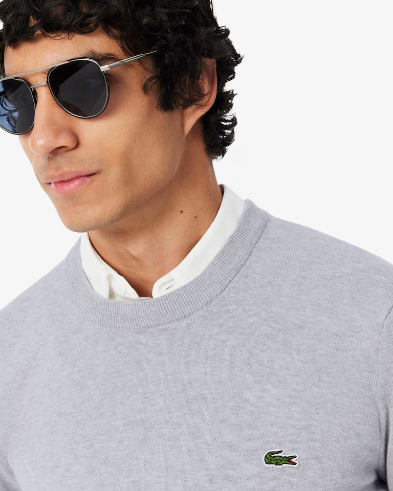 LACOSTE Pullover Girocollo Basic In Cotone Grigio
