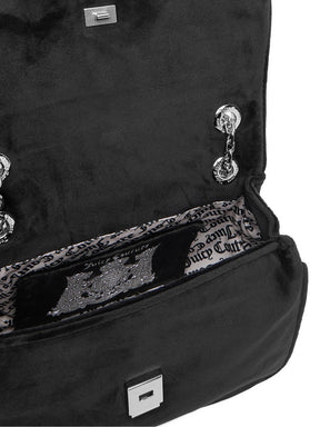 JUICY COUTURE Borsa Kimberly a Spalla Velluto Logo Con Brillantini Nera