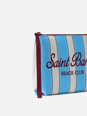 SAINT BARTH POCHETTE ALINE IN SCUBA A RIGHE AZZURRE E LOGO BEACH CLUB