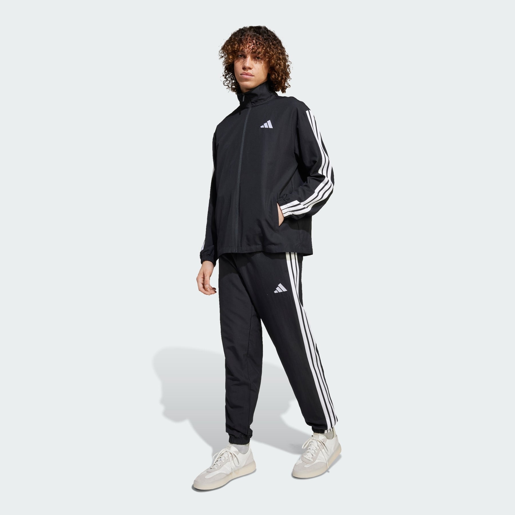 ADIDAS Tuta Microfibra Con Zip Senza Cappuccio Con Strisce Laterali Nera/Bianca
