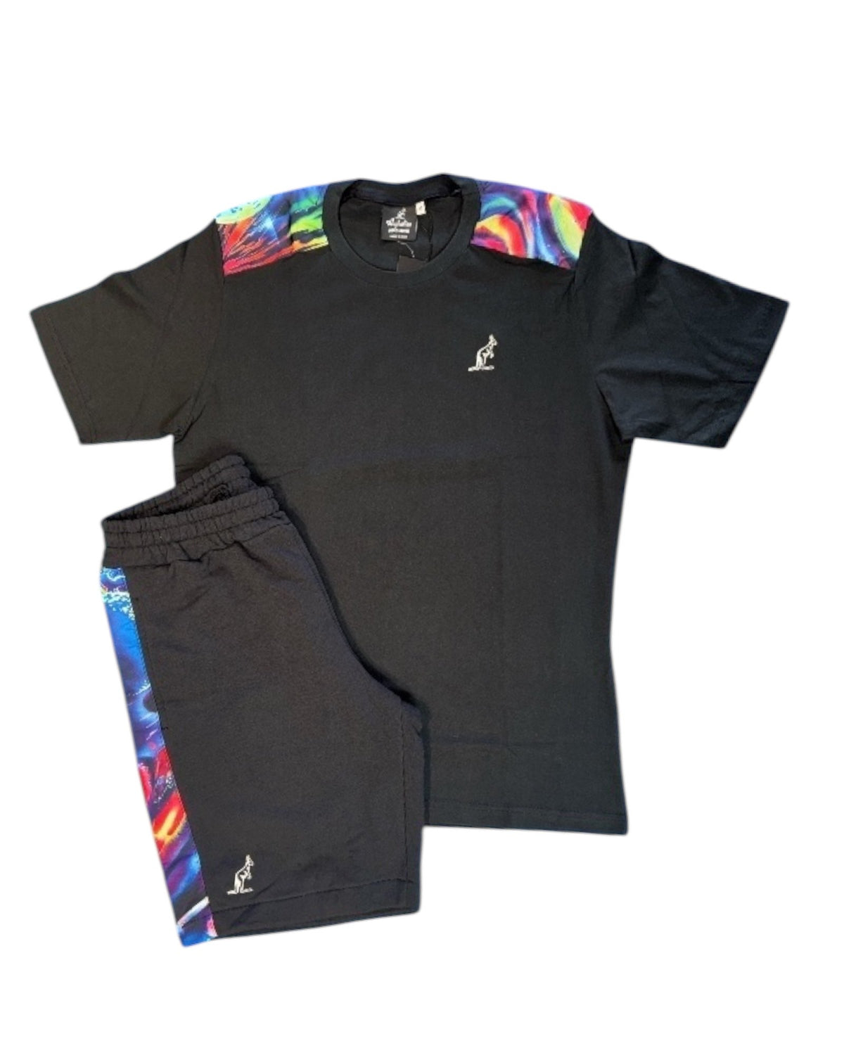 AUSTRALIAN Completino In Cotone Con Bande Universo Laterli su T-Shirt e Pantaloncino Nero e Multicolor