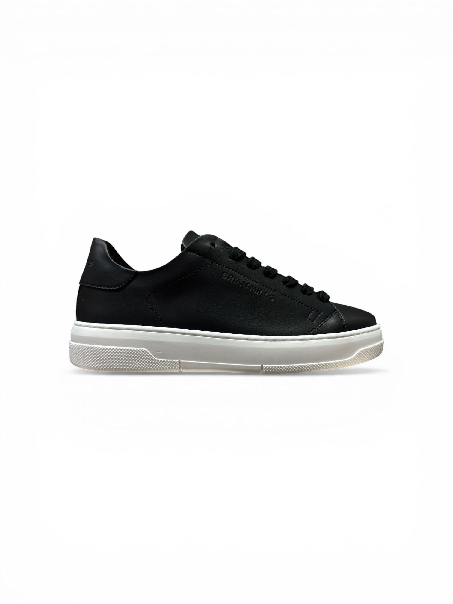 BRIAN MILLS Sneakers in Pelle Made in Italy Nera Con Suola Bianca