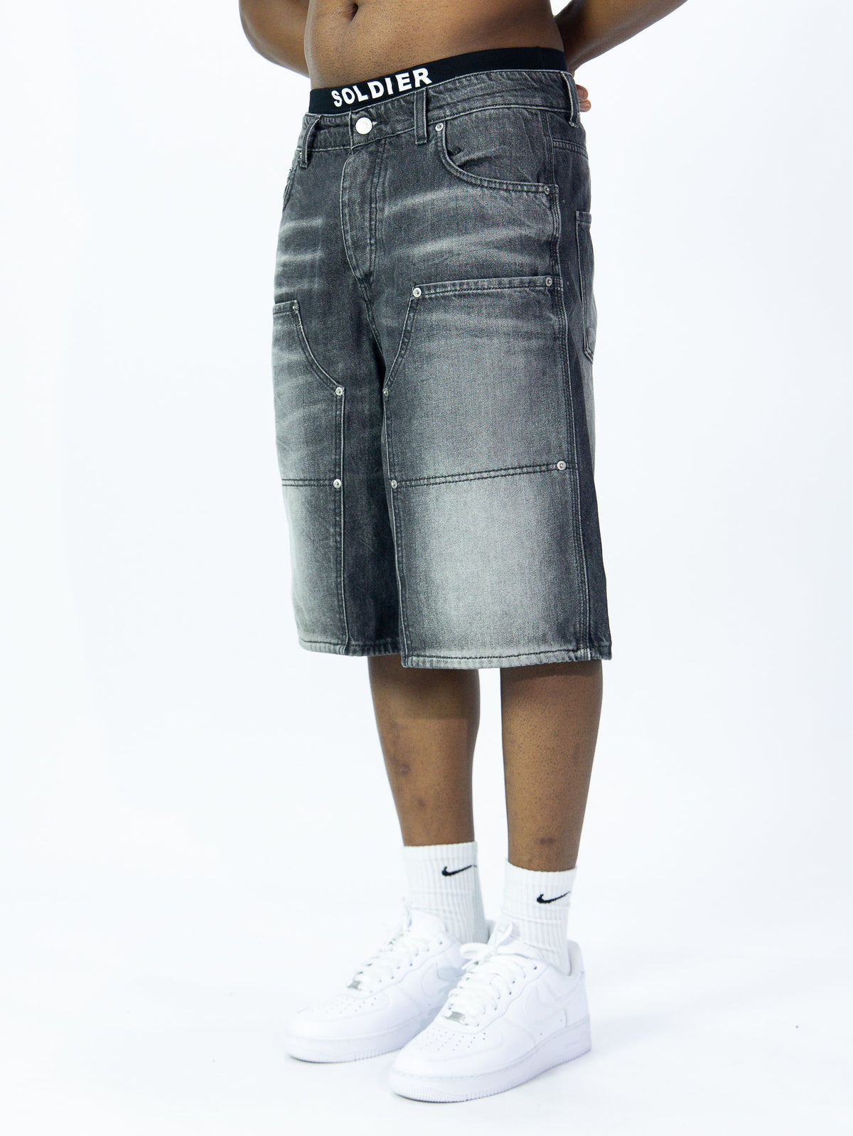 SOLDIER Bermuda Jorts Jeans In Denim Modello Carpenter Denim Nero