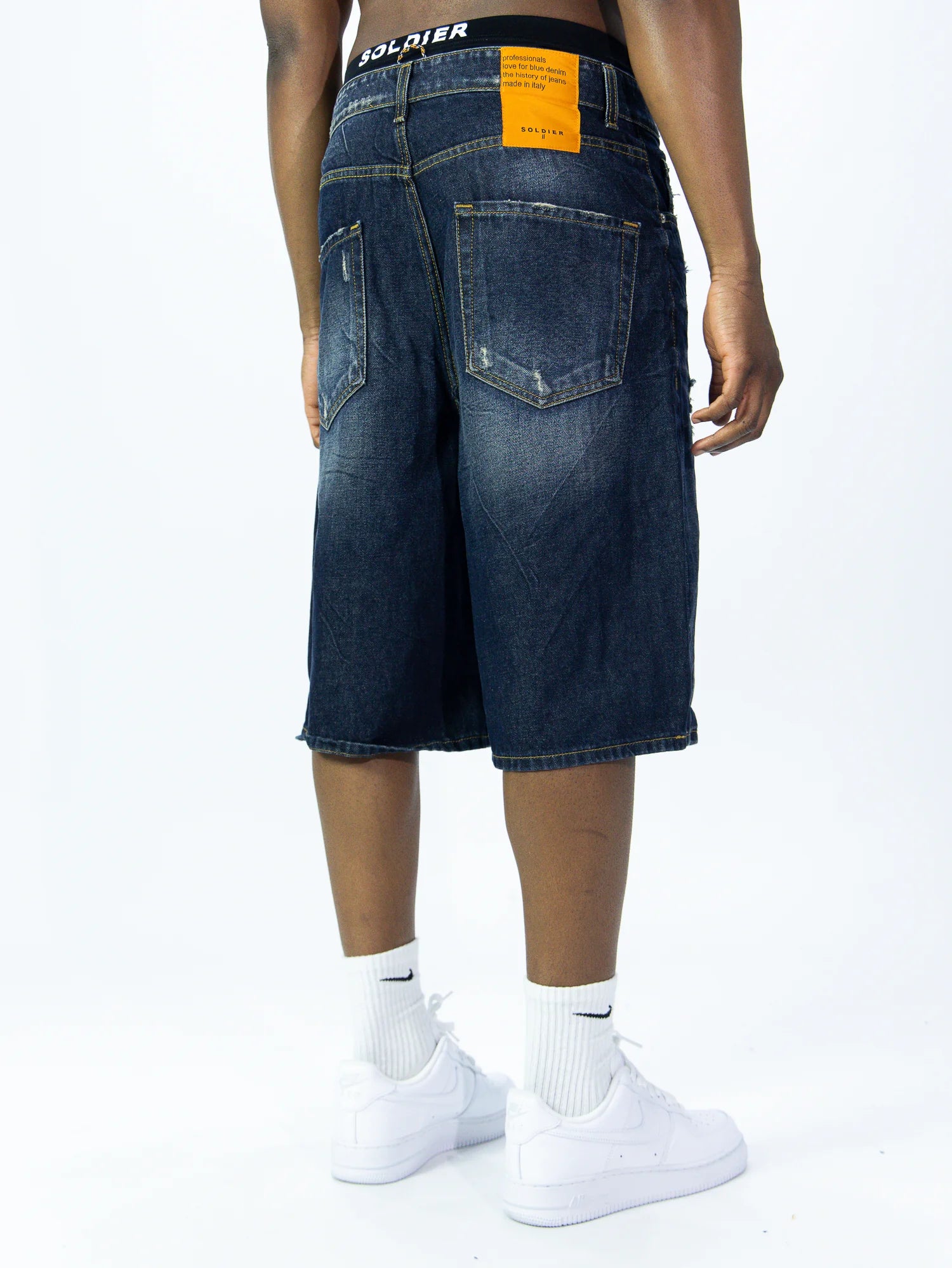 SOLDIER Bermuda Jorts Jeans In Denim Con Rotture Sabbiato Blu