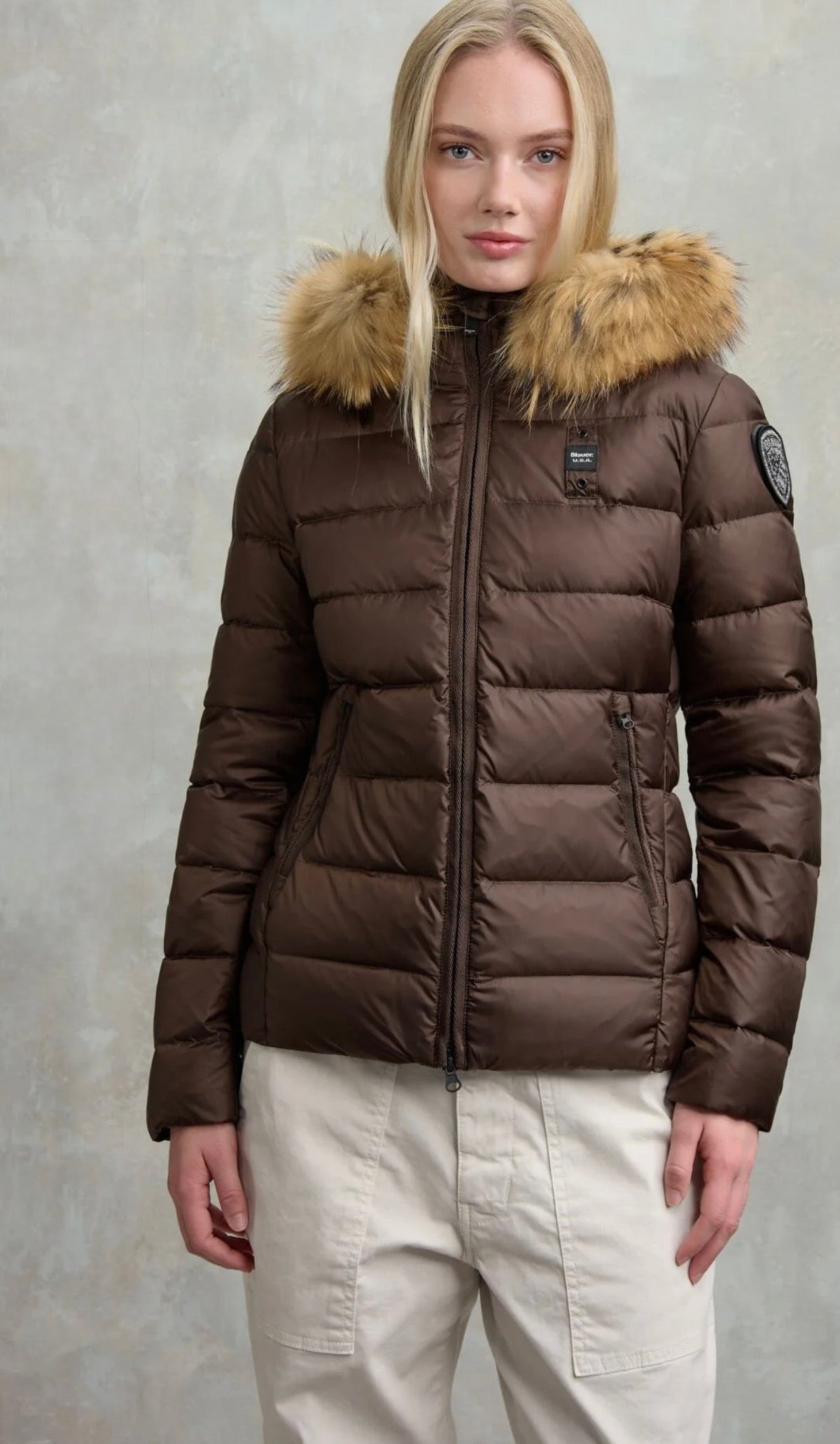 BLAUER Giubbotto Donna Piumino Fasciato Con Pelliccia Marrone