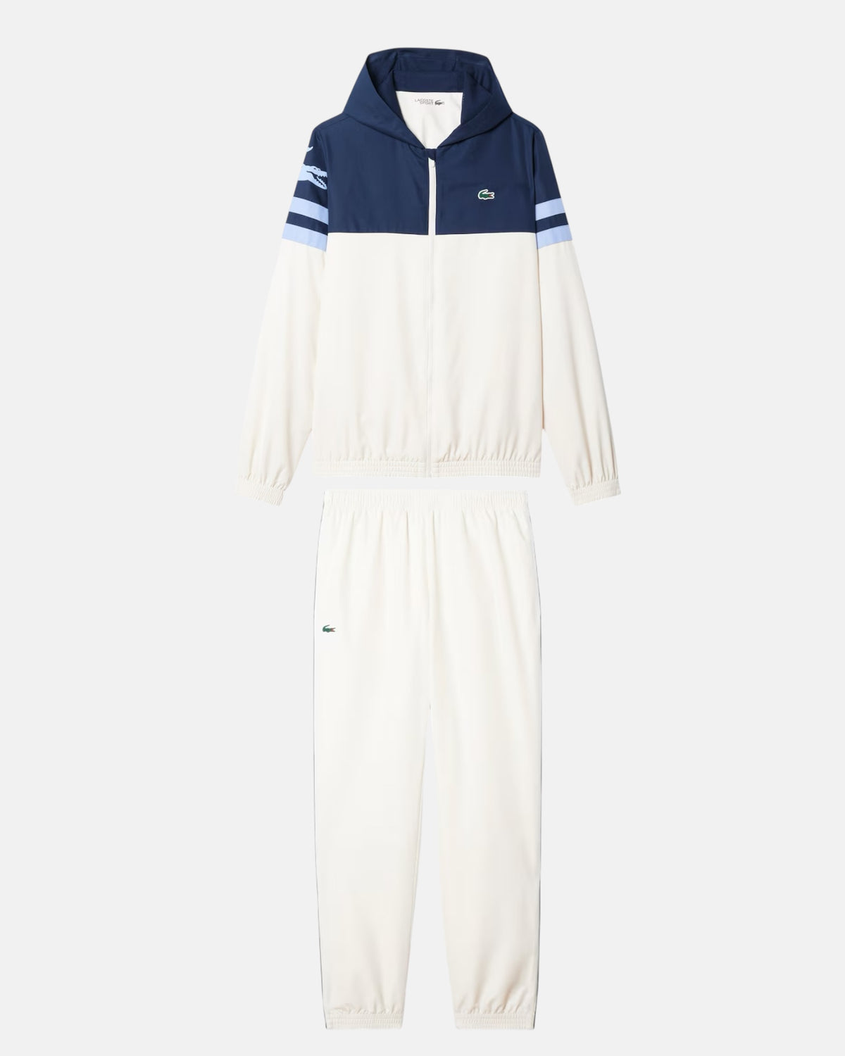 LACOSTE Tuta Leggera In Microfibra Con Zip e Logo Laterale Bianca/Blu/Celeste