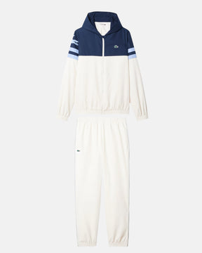 LACOSTE Tuta Leggera In Microfibra Con Zip e Logo Laterale Bianca/Blu/Celeste