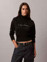 CALVIN KLEIN Donna Maglione a Collo Alto Con Logo Frontale Nero