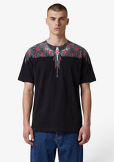 COUNTY OF MILAN T-Shirt Nera Marcelo Burlon Ali Nere, Multilogo Rosso