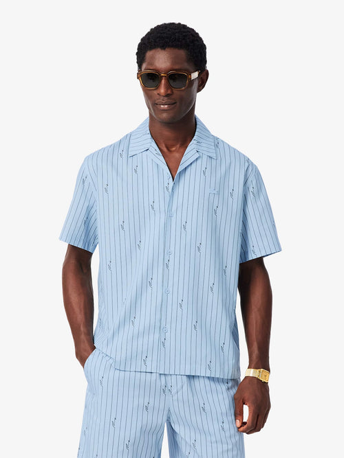 LACOSTE Coordinato Camicia Mezze Maniche e Pantaloncino Rigato Azzurro