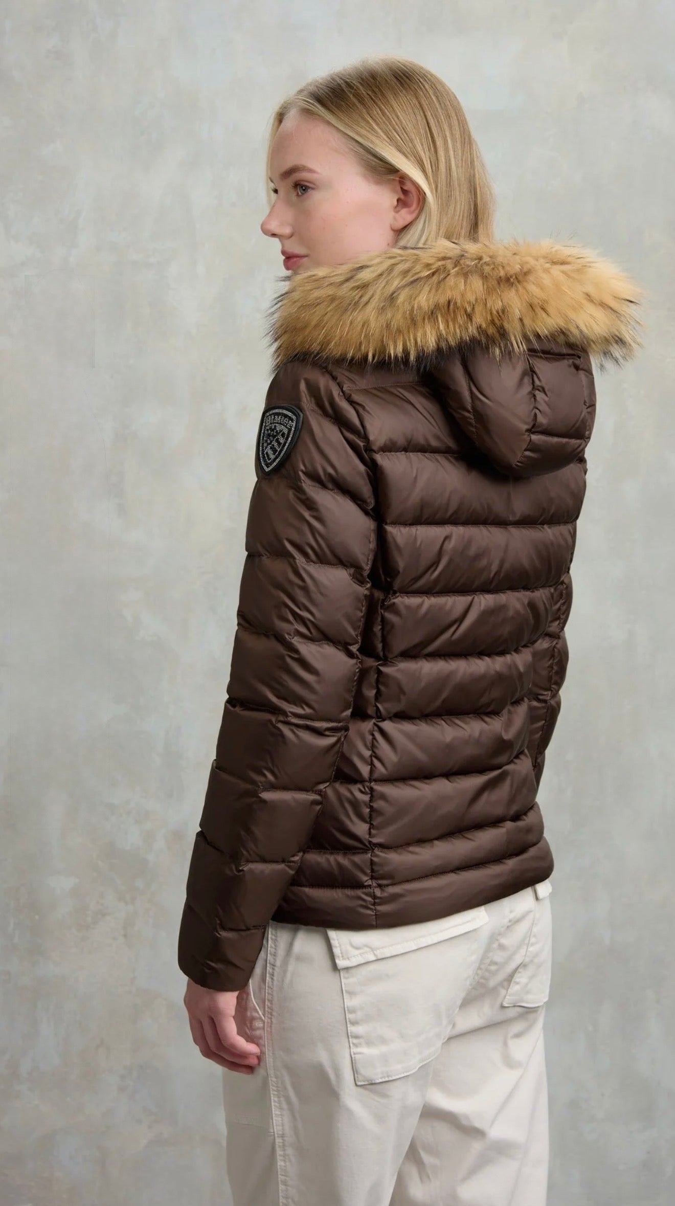 BLAUER Giubbotto Donna Piumino Fasciato Con Pelliccia Marrone