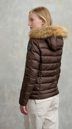 BLAUER Giubbotto Donna Piumino Fasciato Con Pelliccia Marrone