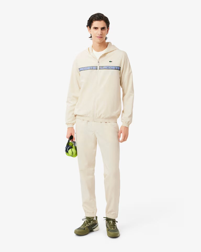 LACOSTE Tuta Leggera In Microfibra Con Bande Centrali Blu e Logo Panna/Blu