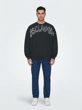 DISCLAIMER Felpa Oversize Girocollo Nera Logo Frontale Grigio Scuro