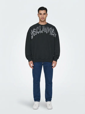 DISCLAIMER Felpa Oversize Girocollo Nera Logo Frontale Grigio Scuro