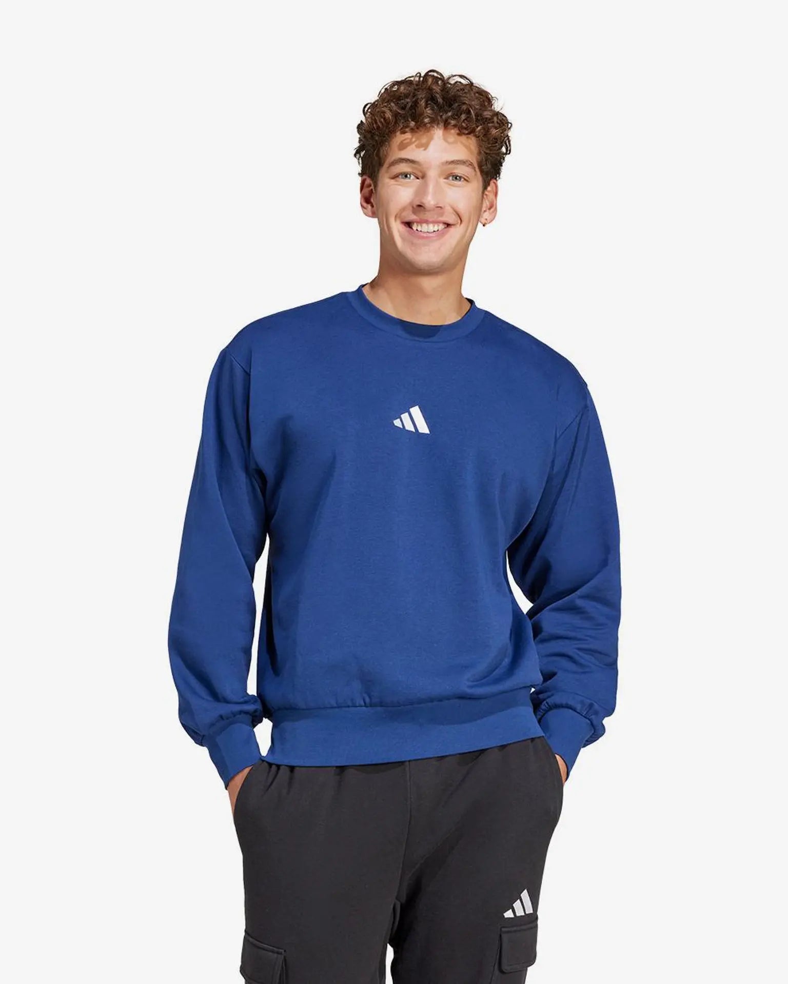 ADIDAS Felpa Girocollo in Cotone Blu Elettrico