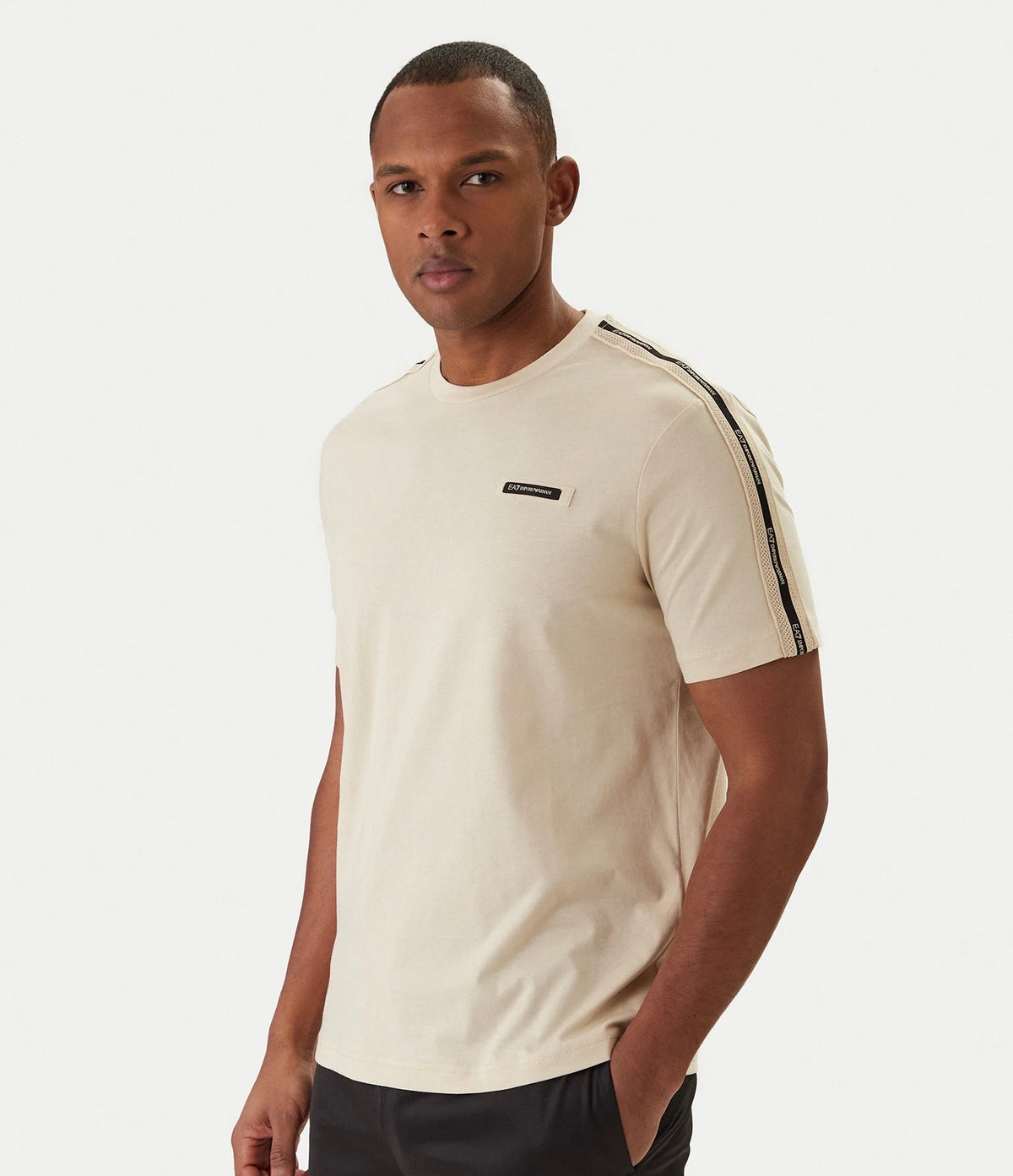 EMPORIO ARMANI Completino T-Shirt/Pantalonicno con Bande Laterani Beige/Nero
