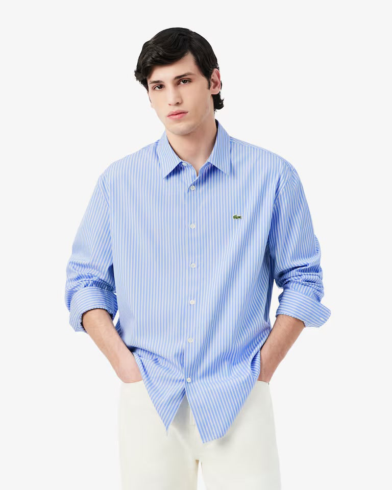 LACOSTE Camicia Regular Fit A Righe Blu/Bianco
