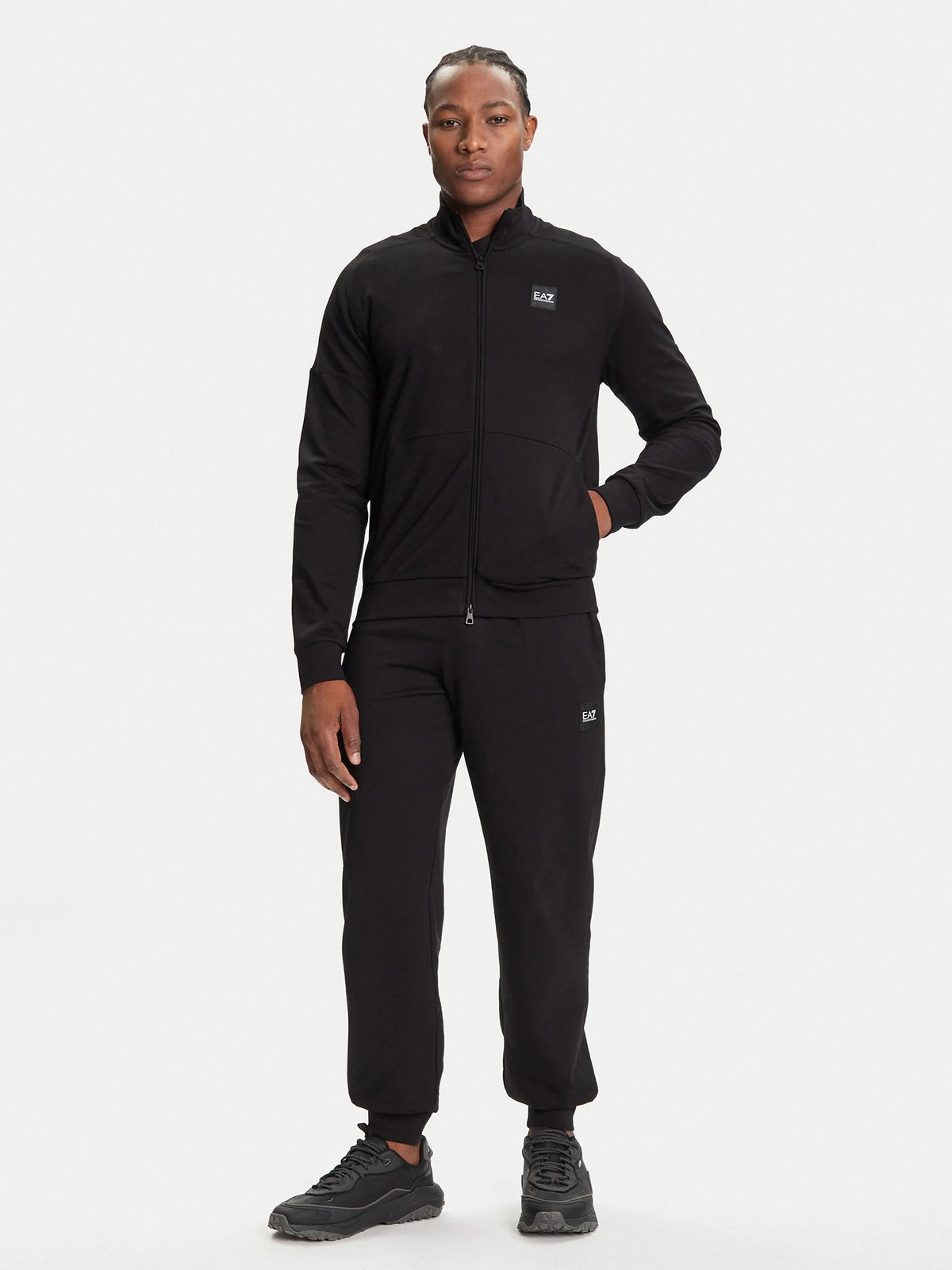 EMPORIO ARMANI Tuta Leggera In Cotone Con Zip Nero 25/26