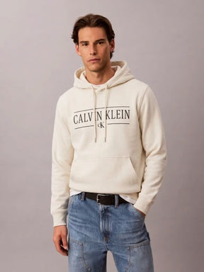 CALVIN KLEIN Felpa Con Cappuccio Misto Cotone Varsity Avorio 26/27