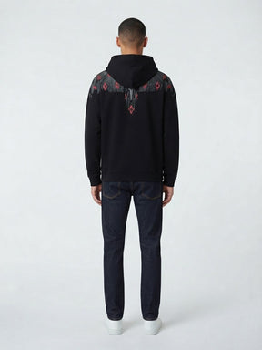 COUNTY OF MILAN Felpa Con Cappuccio Marcelo Burlon Nera Con Ali Grigio/Rosso