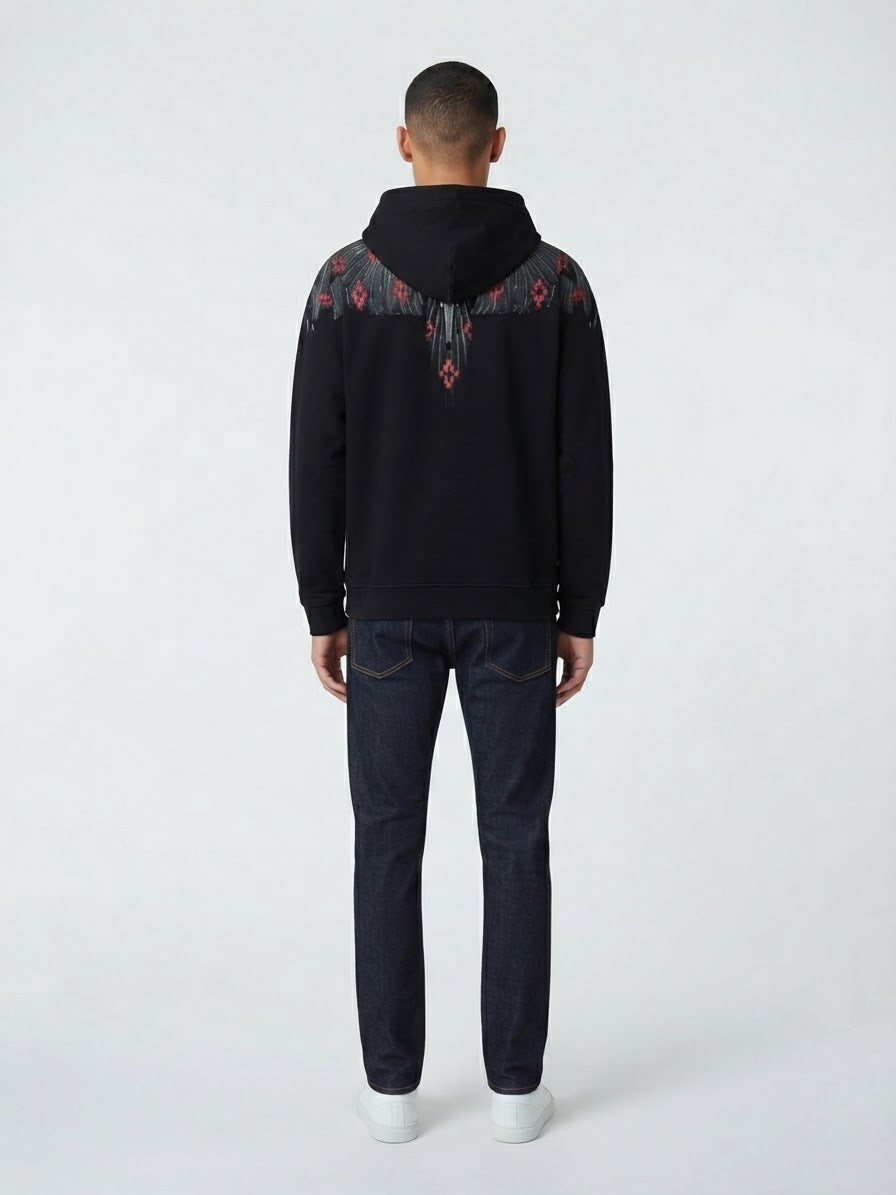COUNTY OF MILAN Felpa Con Cappuccio Marcelo Burlon Nera Con Ali Grigio/Rosso