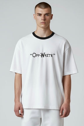 OFF-WHITE T-shirt Stampa centrale Con Colletto Nero Bianca