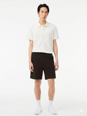 LACOSTE Completino Polo In Maglia Avorio + Pantaloncino Marrobe Logo Tono su Tono