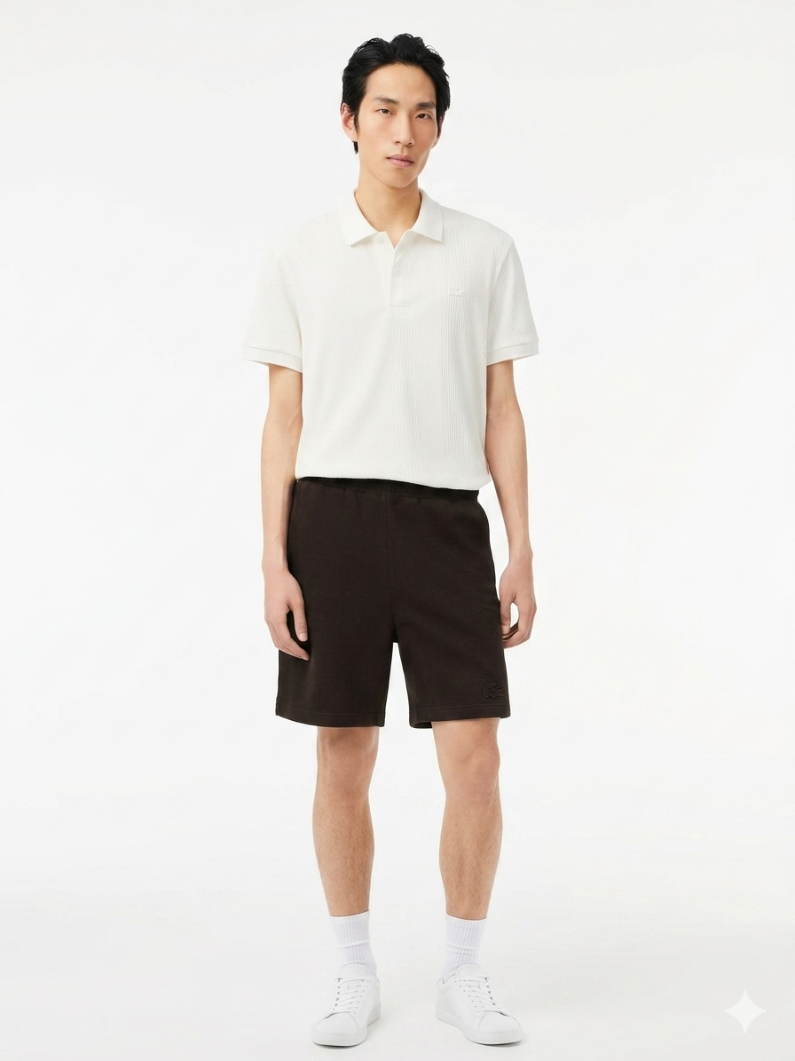 LACOSTE Completino Polo In Maglia Avorio + Pantaloncino Marrobe Logo Tono su Tono