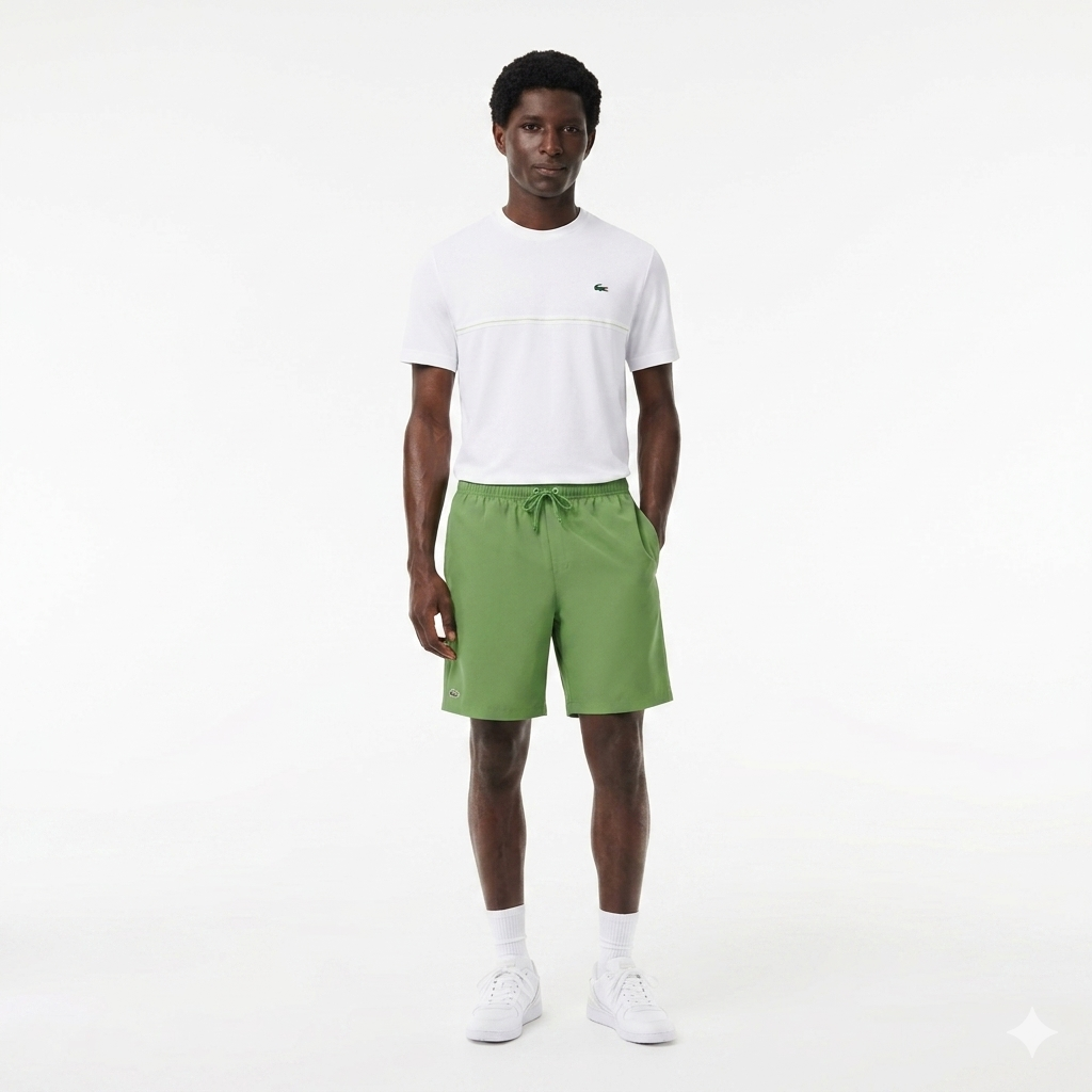 LACOSTE Completino Ultra Dry Banda Centrale Stampa Logo Retro Bianca/Verde