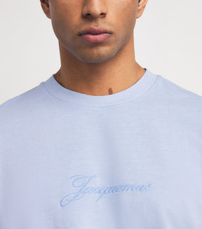 JACQUEMUS T-Shirt In Cotone Con Logo Ricamato Centrale Azzurra