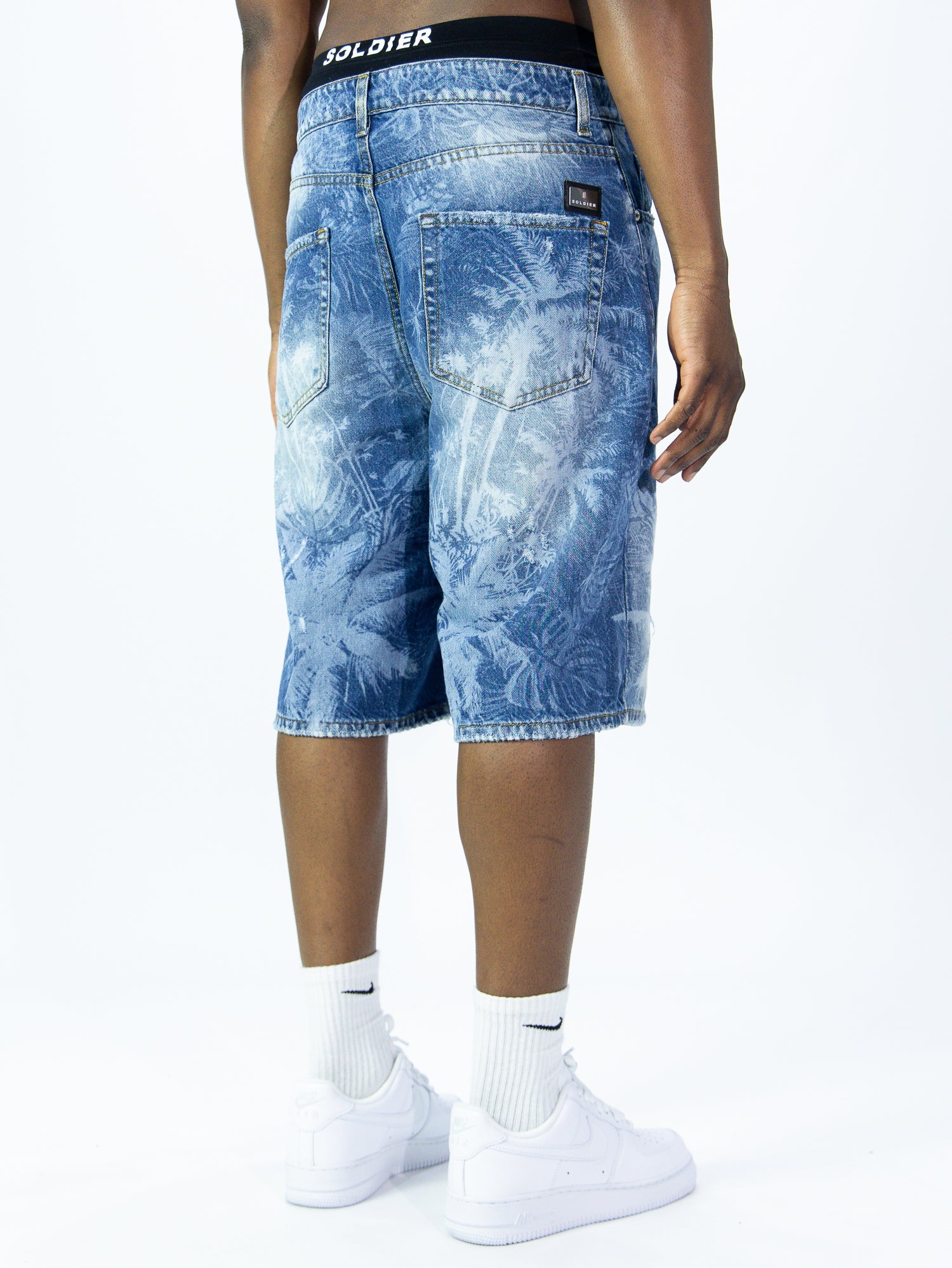 SOLDIER Bermuda Jorts Jeans In Denim Con Ologramma Palme Denim Chiaro