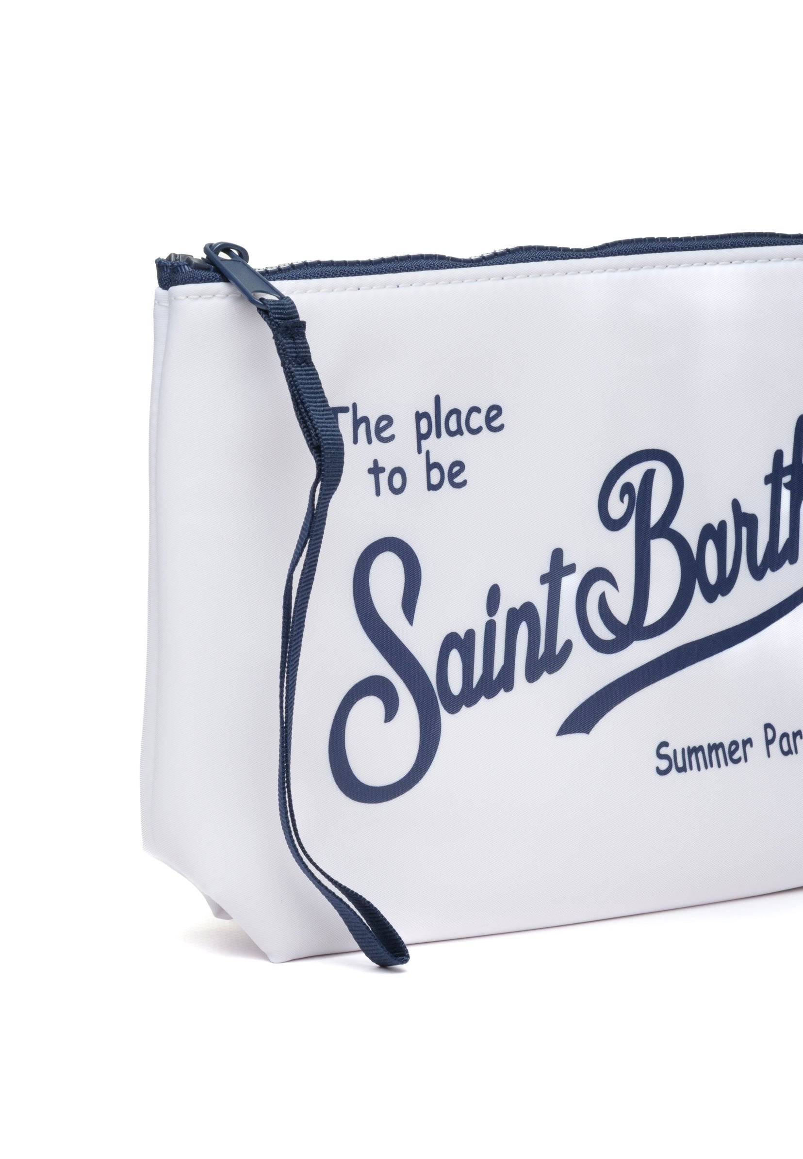 SAINT BARTH Pochette Aline In Nylon Bianco/Blu
