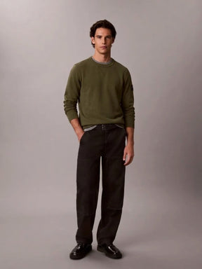 CALVIN KLEIN Felpa Girocollo Terry Misto Cotone Con Badge Sulla Manica Verde Oliva 26/27