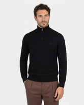 GIANNI LUPO Maglia Collo Alto Mezza Zip Nera